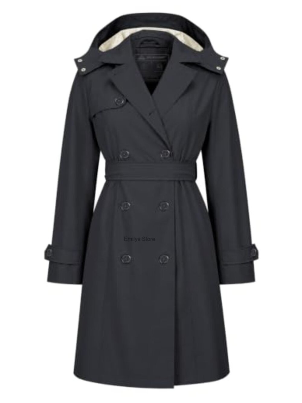 Water Repellent Windproof Double Breasted Trench Coat Detachable Hood Belted